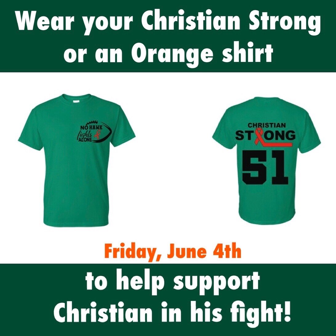 Don’t forget to wear your Christian Strong shirts or an orange shirt tomorrow! 💚🧡 <a href="/MRSroadrunners/">Middle Road School</a> <a href="/HazletProud/">Hazlet Township Public Schools</a> #christianstrong #roadrunners
