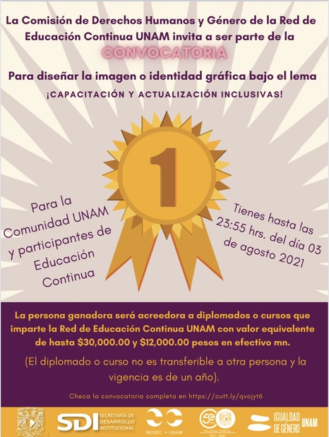 UNAMDDU's tweet photo. ¿Quieres ganar diplomados o cursos que imparte #RedecUNAM con un valor equivalente de hasta $30,000? Participa en el diseño de la identidad gráfica de la Comisión de Derechos Humanos y Género de la REDEC.

Registro: https://t.co/jP39Z3UanO
Más información: https://t.co/d5Mho7sujZ https://t.co/4loYPawfod