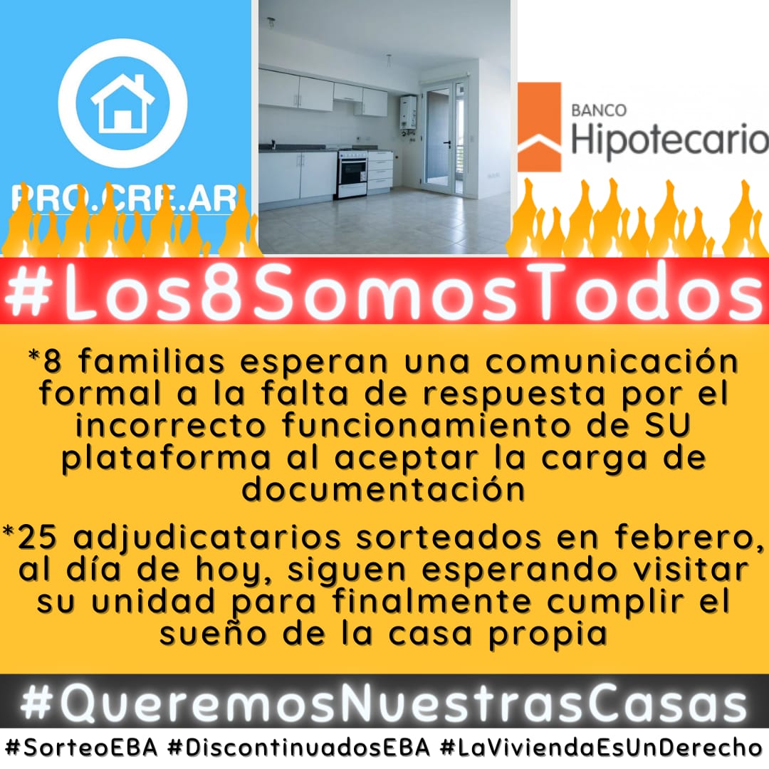 Parte de nuestro colectivo sigue esperando cumplir el sueño de la casa propia.. queremos respuestas #QueremosNuestraCasa

<a href="/jorgeferraresi/">Jorge Ferraresi</a>
<a href="/alferdez/">Alberto Fernández</a>
<a href="/lucianoscato/">Luciano Scatolini</a> 
<a href="/GDocato/">Gustavo Cento Docato</a>
<a href="/MiguelCentorbi/">Miguel Centorbi</a>
<a href="/paoteper/">Paolita</a>
<a href="/BcoHipotecario/">Banco Hipotecario</a>
<a href="/Procrear/">Procrear</a>
<a href="/MinHabitatAR/">Ministerio de Desarrollo Territorial y Hábitat</a>

#SorteoEBA
#ReconstruccionArgentina