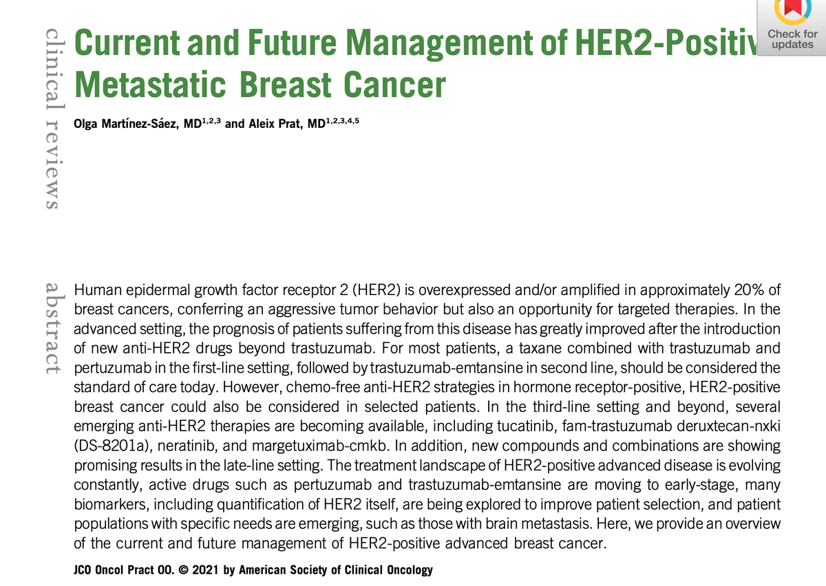 jamecancerdoc's tweet photo. Current and Future Management of HER2-Positive #MetastaticBreastCancer @ASCO_pubs One of best reviews about this topic by @prat_aleix Timely for #ASCO21 @OncoAlert @PTarantinoMD  https://t.co/wcLve2MKei https://t.co/S76Jas5U8m