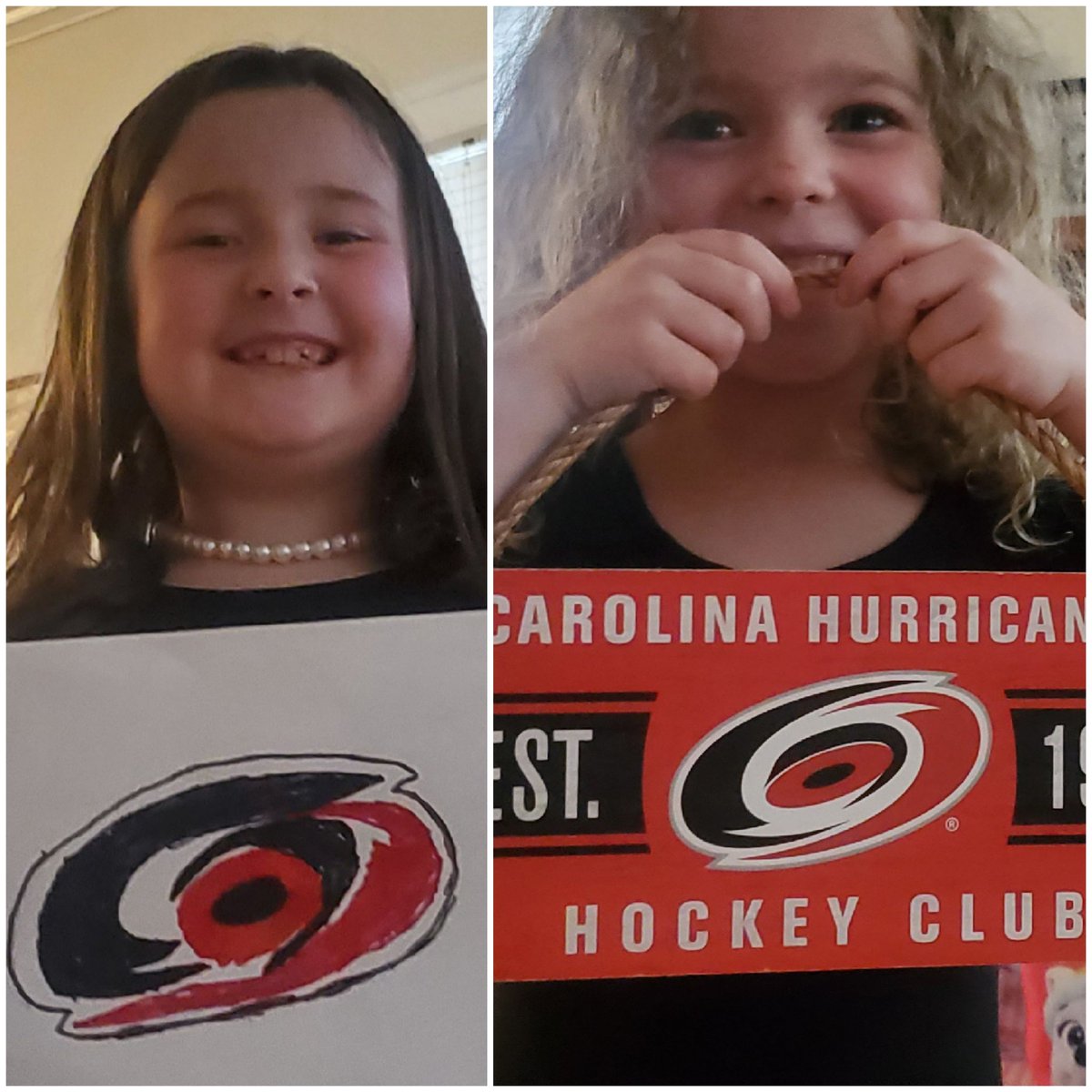JustinStirewalt's tweet photo. Ella &amp; Ansley said that they're ready for the @Canes to @digintripp and #BeatTheLightning tonight. #LetsGoCanes #TakeWarning https://t.co/3u6HHb6rop