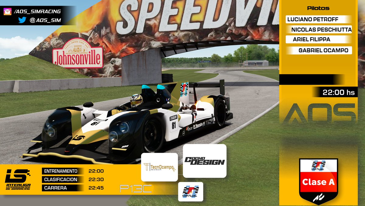 aos_sim's tweet photo. Hoy tenemos el nuevo debut en la Clase A de @interlatracing @Corazondef1 en la HPD Cup. Nuestras dos escuderias se disputan la primera fecha en Road America. 
Los invitamos a seguirnos por Twitch desde las 22hs 
https://t.co/Jd8v9Puxt1 https://t.co/NTCBYlk55A