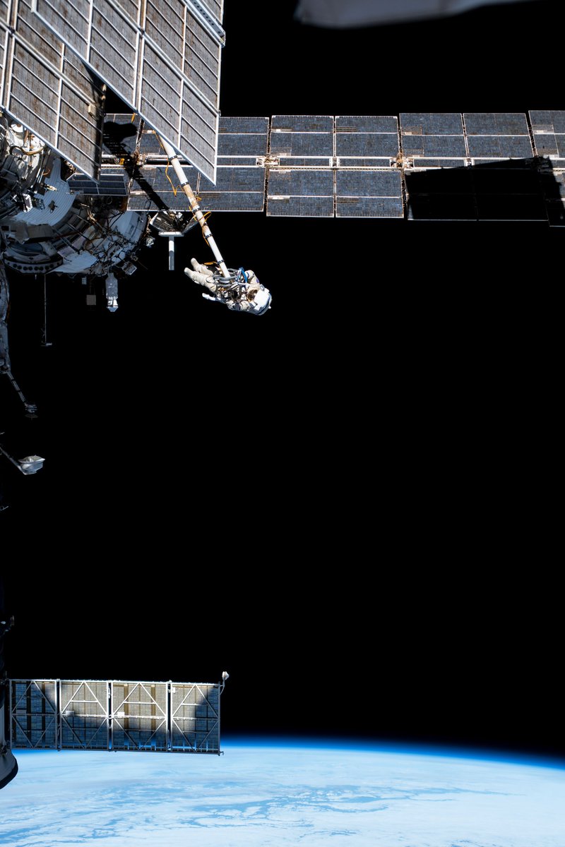 Expedition 65 Flight Engineer and Roscosmos cosmonaut Pyotr Dubrov is pictured during a seven-hour and 19-minute spacewalk to ready the Pirs docking compartment ahead of its upcoming departure.