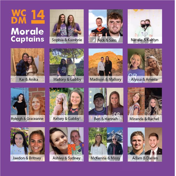WartburgDM's tweet photo. We are super excited to officially announce our WCDM14 Morale Captains! We look forward to seeing how these students change lives this year. Can’t wait for #WCDM14💜🧡 https://t.co/YtGcDmoZvu