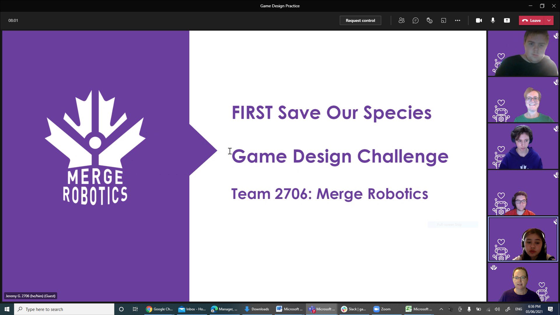Merge Robotics 2706 on Twitter: "We are so stoked to be presenting our Game Design  Challenge submission to the judges this week! How do you get to the finals?  Practice practice practice! #