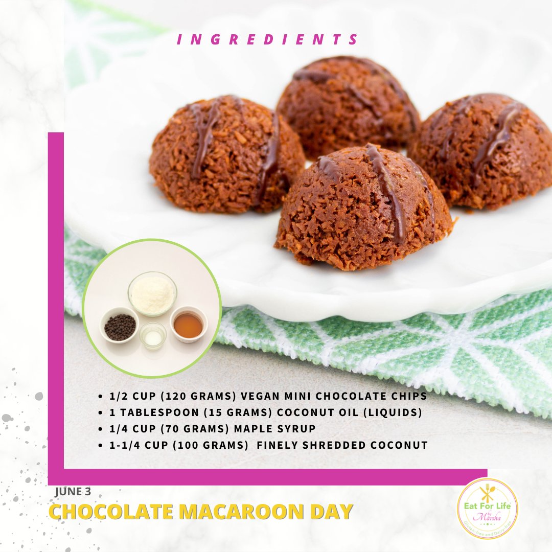 eatfoodsforlife's tweet photo. Vegan Chocolate macaroons! 🍫🥥 to celebrate National Chocolate Macaroon Day! 😊
Recipe by tomorrow.
#macaroons #coconutmacaroons #chocolatemacaroonday #nationalmacaroonday #vegansnacks #grainfree #glutenfree #dairyfree #paleosnacks #easydessert #nobake #nobakedesserts https://t.co/DHhObyFkN7
