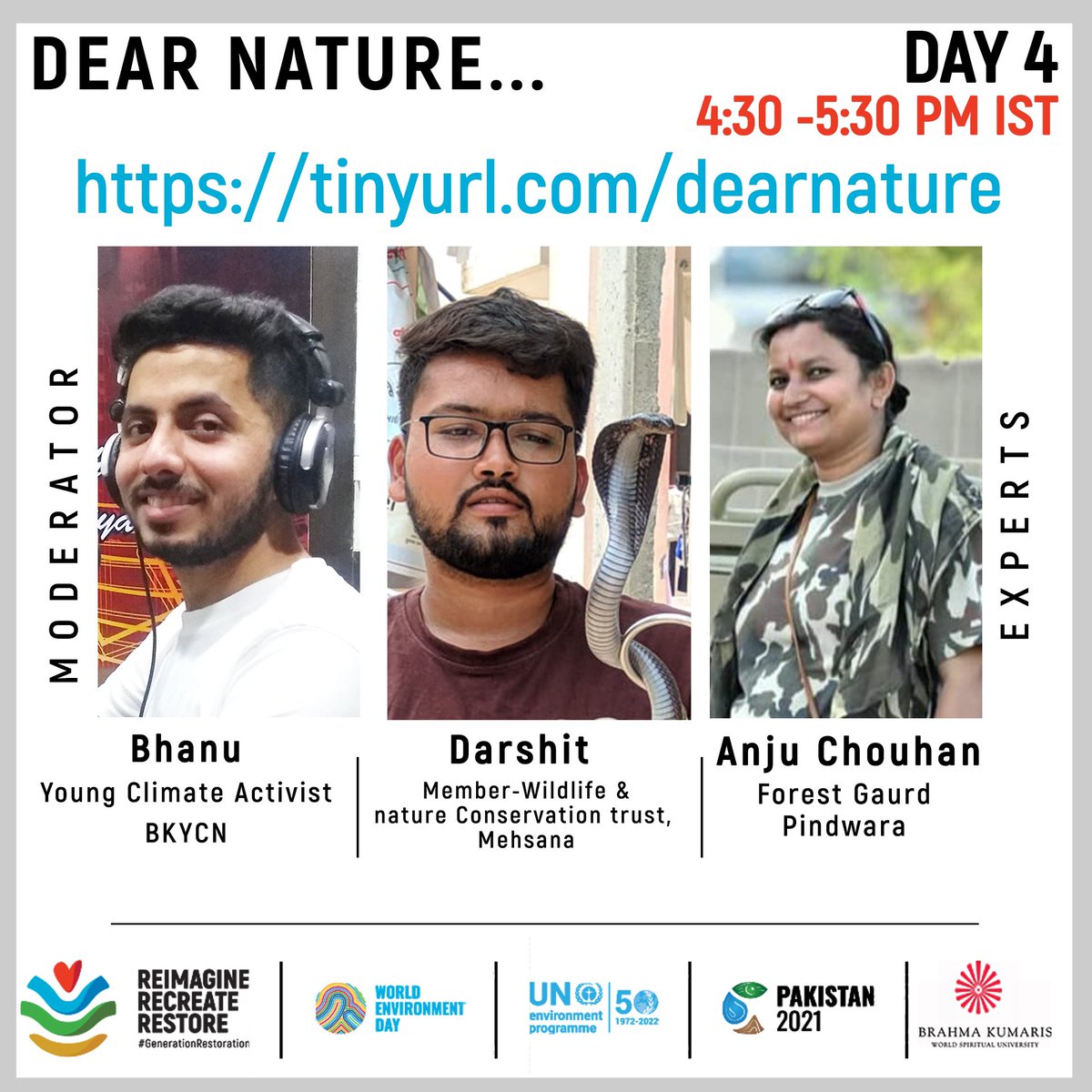 EcoBrahmaKumari's tweet photo. Day4, 4June, 4:30-5:30pm IST, DEAR #NATURE Event
A festival celebrating eternal bond with nature. In support of the UN decade of Ecological restoration.
Zoom Link: https://t.co/oJH5mhpeee
https://t.co/zOkDwliN34
#DearNature #EcoRestoration #GenerationRestoration #LoveNature https://t.co/wxnQ48tpQ5