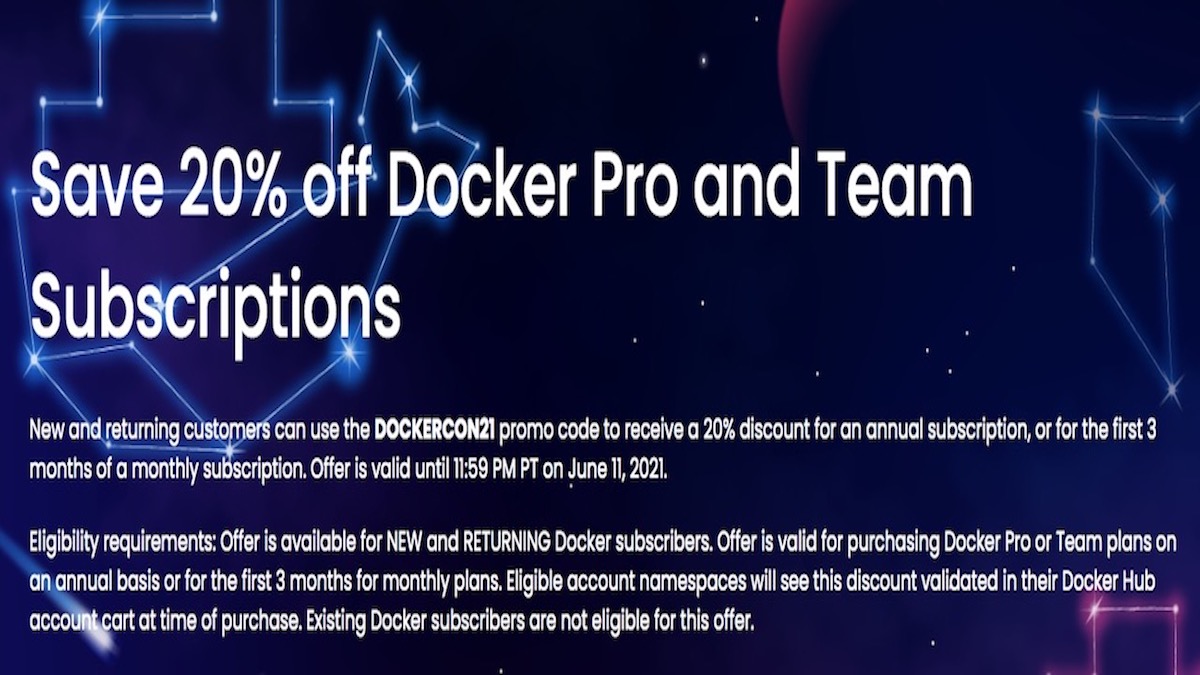 Docker on Twitter "Use the DOCKERCON21 promo code to receive a 20