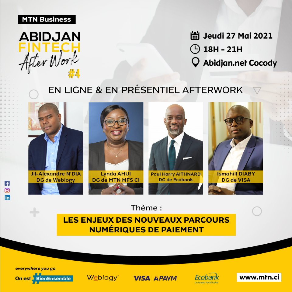 MTNCotedIvoire's tweet photo. La 4ème édition d'Abidjan Finetech en direct sur notre page Facebook MTN Business CI (https://t.co/TRD2E409r5) et sur MTN TV https://t.co/dTf7EtpsJ0 (sans consommer votre forfait internet)
On est #BienEnsemble
#finetech
#weblogy
#MTNCI https://t.co/GwjkFJgfeT