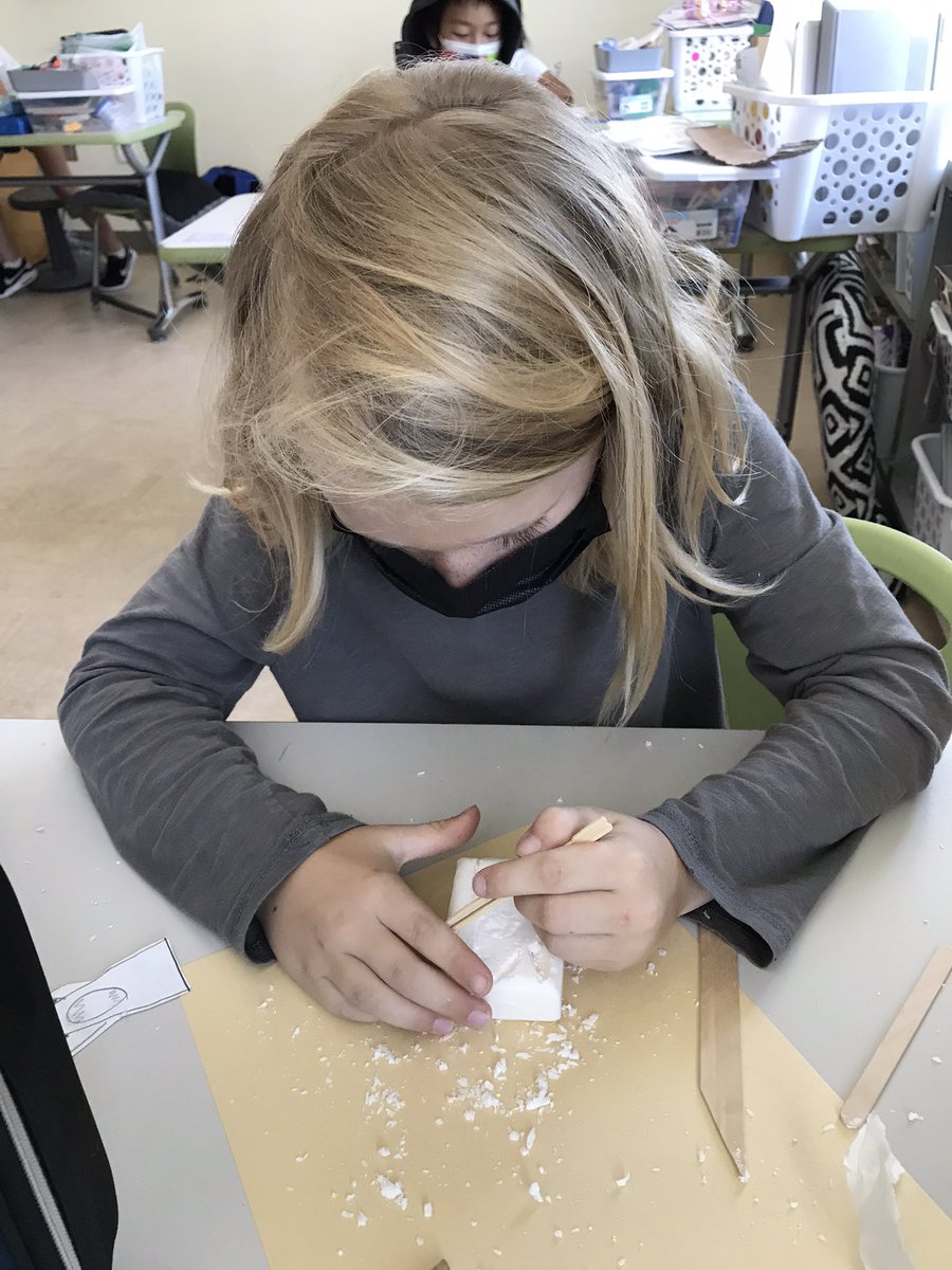 delatorretcs's tweet photo. Sculpting process pictures. Ss sketched a simple pic onto paper, cut it out and then traced it onto the soap. They then used tools to carve, shave and sculpt their soap. The time and attention they paid was priceless. #ArtistOnTwitter @metkids @MoMAlearning #art #ivorysoap https://t.co/im9E01eNMd