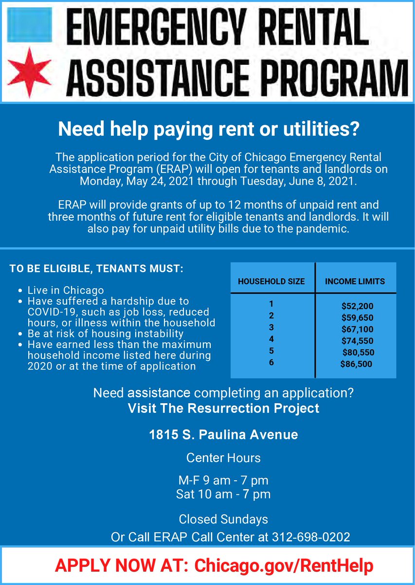 Instituto1977's tweet image. Need help paying rent or utilities? The City of Chicago's Emergency Rental Assistance Program opened this week through Tuesday, June 8! Call 312-698-0202 or visit our friends at @TRPistas to learn more! #OneDynamicInstituto #rentalassistance #utilitiesassistance #Chicago