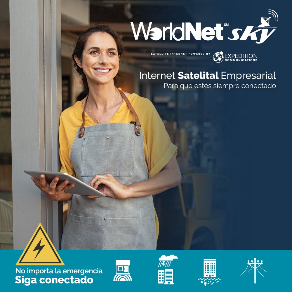 WorldNetPR's tweet photo. Conoce nuestro nuevo servicio de Internet satelital empresarial: WorldNet Sky Internet powered by Expedition Communications.

Para más información visita: https://t.co/X5U2MyWHMk

#WorldNet #WorldNetPR #Internet #PuertoRico #InternetSatelital https://t.co/OKGMR8nE2G