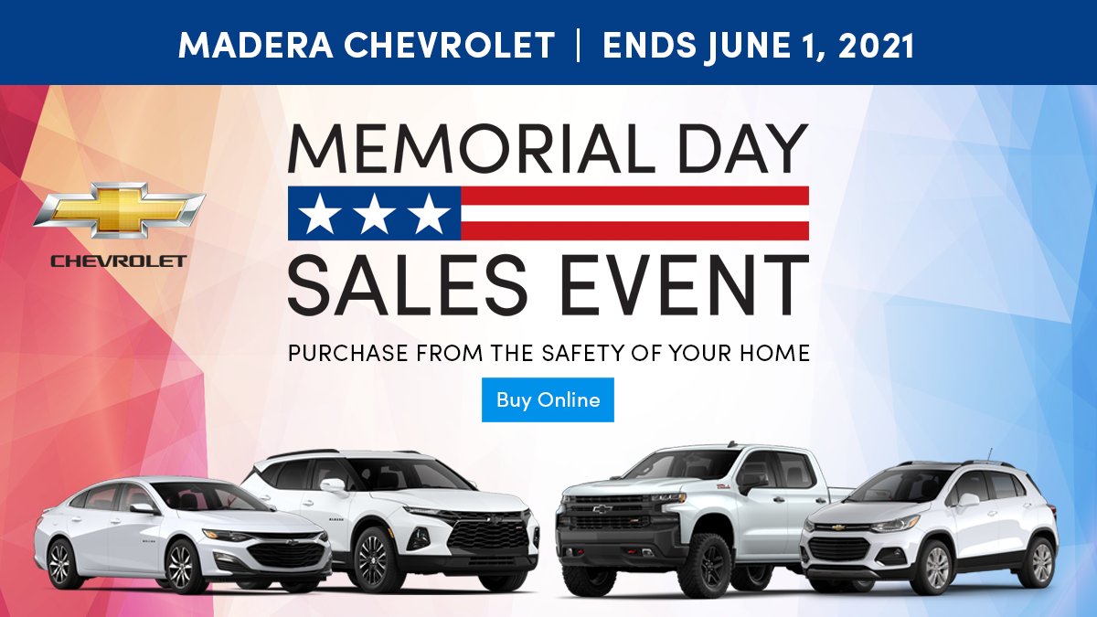 MaderaChevrolet's tweet photo. Come in during the Memorial Day Sales Event now through June 1st! Check out the amazing new Chevrolet &amp; Pre-owned deals before they are gone! 

Shop now and BUY ONLINE: https://t.co/JPnOxs9GfR

Can't find what you're look for? Let us order it for you! https://t.co/KI2CBNFESf