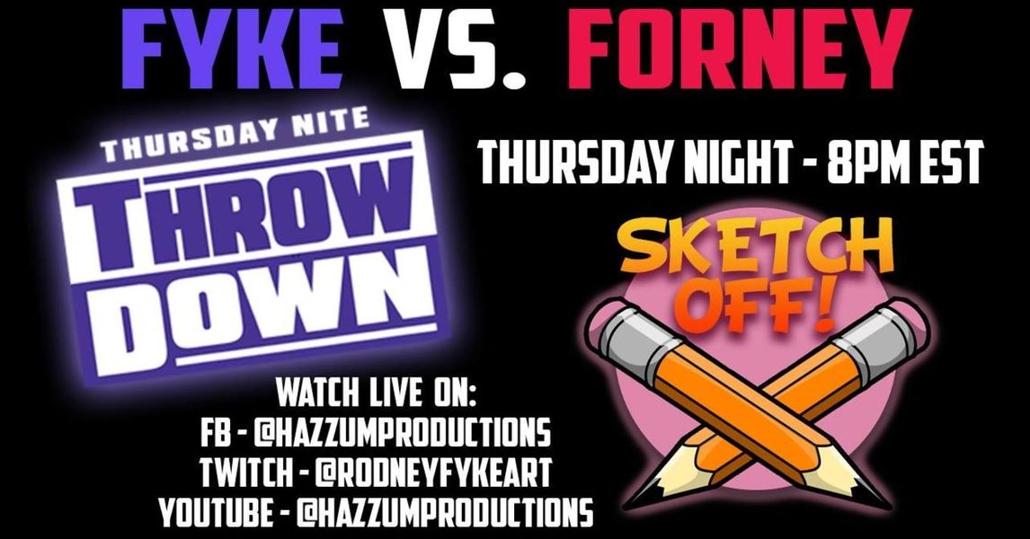 AmandaGPresents's tweet photo. Friends &amp; sponsors of AGP, @rodneyfyke &amp; @SeanForneyArt, will be LIVE tonight (5/27) at 8pm EST w/another #ThursdayNiteThrowDown!

Tonight's #SketchOff: #Venom

Watch on #Facebook: https://t.co/iVEbdZFoCW
#Twitch: https://t.co/yifCLJpbq3
and #YouTube: https://t.co/8S31ITpW3Q https://t.co/h5uFpqFGKt