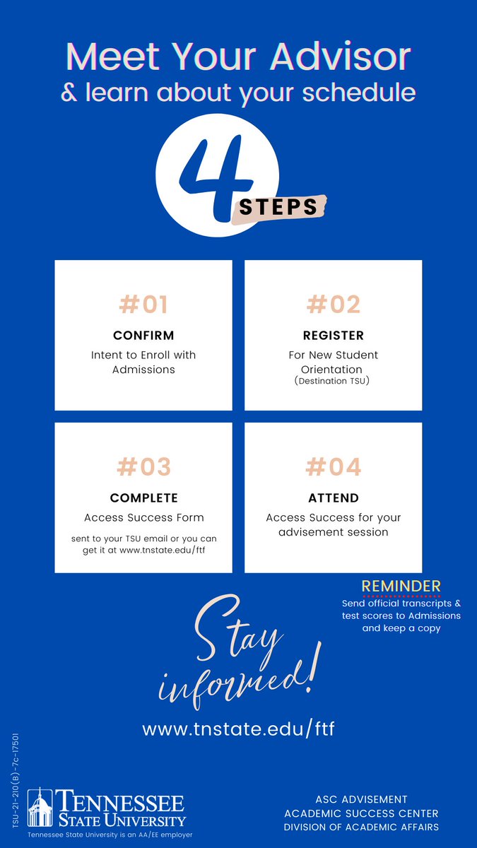 tsu_youfirst's tweet image. Hey Y’all ! Make sure you follow these 4 steps to have a successful start to the year ! Your First Generation Specialist are here to help if you need us! 
#tsu #firstgen #youfirstproject