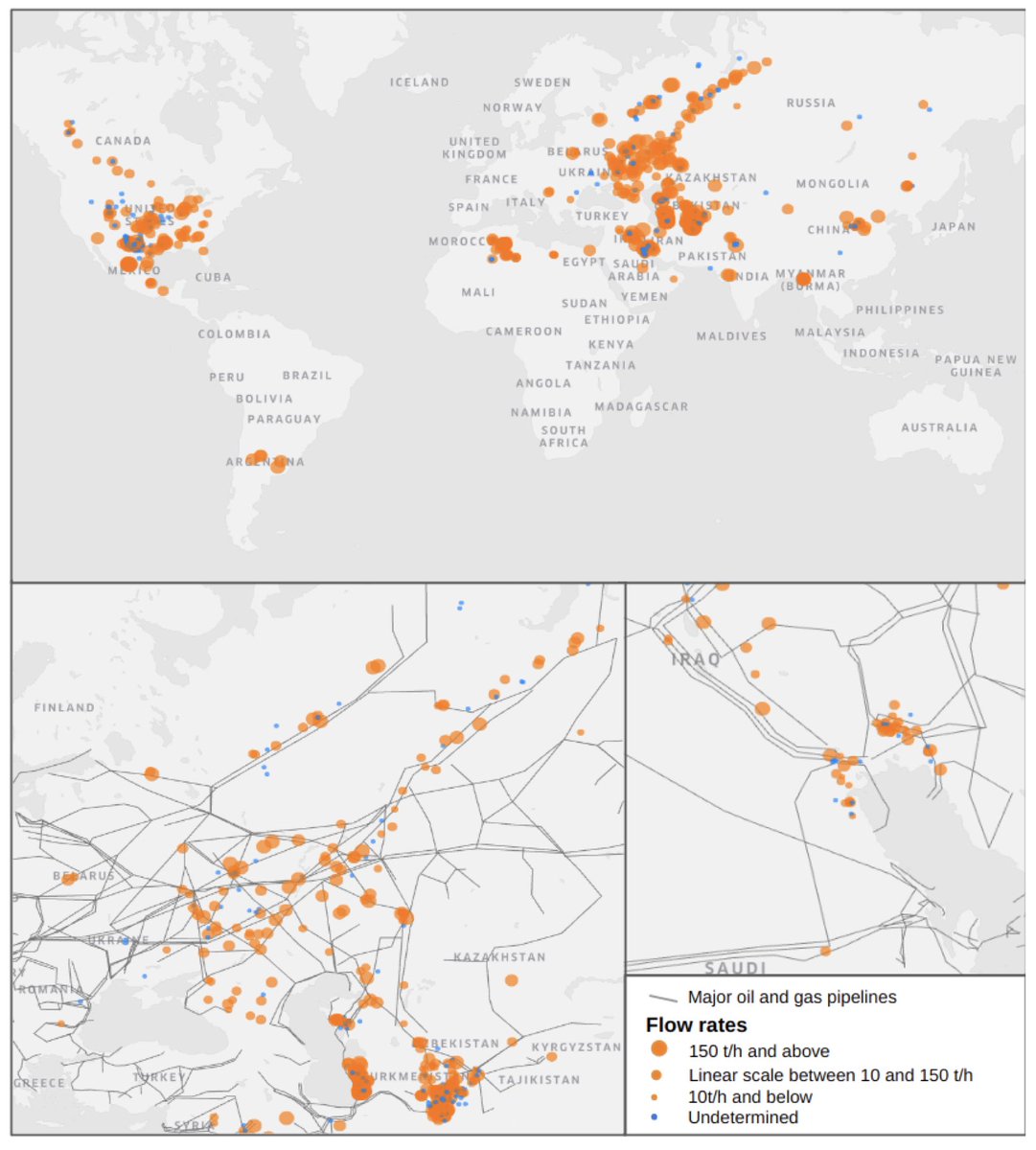Philippe.ciais (@ciais_philippe) on Twitter photo 👀 A WORLDWIDE VIEW OF METHANE ULTRA EMITTERS 👀
<a href="/tlaval_pa/">Thomas Lauvaux</a> <a href="/Kayrros/">Kayrros</a> <a href="/gcarbonproject/">GlobalCarbonProject</a> <a href="/ESA_EO/">ESA Earth Observation</a> <a href="/esaclimate/">ESA Climate Office</a>
arxiv.org/abs/2105.06387
✅ A dispersion model gives the CH4 emission of each plume ➡️ a global map of those ultra leaks can be established as shown ⬇️ 🧵 👀 A WORLDWIDE VIEW OF METHANE ULTRA EMITTERS 👀
<a href="/tlaval_pa/">Thomas Lauvaux</a> <a href="/Kayrros/">Kayrros</a> <a href="/gcarbonproject/">GlobalCarbonProject</a> <a href="/ESA_EO/">ESA Earth Observation</a> <a href="/esaclimate/">ESA Climate Office</a>
arxiv.org/abs/2105.06387
✅ A dispersion model gives the CH4 emission of each plume ➡️ a global map of those ultra leaks can be established as shown ⬇️ 🧵