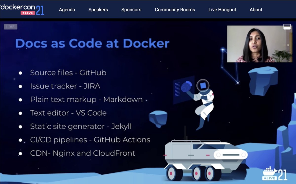 aurelievache's tweet image. Documentation is very important.
Let's see how Docker manage their documentation as Code at #DockerCon2021
docker.events.cube365.net/dockercon-live…
#DockerCon21 #DocsAsCode