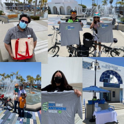 SANDAG's tweet photo. #TBT to Bike Anywhere Week!๐ด๐จ We had so much fun celebrating with you! A huge shoutout to the City of Oceanside Public Library who handed out #BikeAnywhereSD Week t-shirts to those who pledged to #GObyBIKEsd๐
๐ Did you get a chance to participate this year?
#iCommuteSD https://t.co/FdIejmTa39