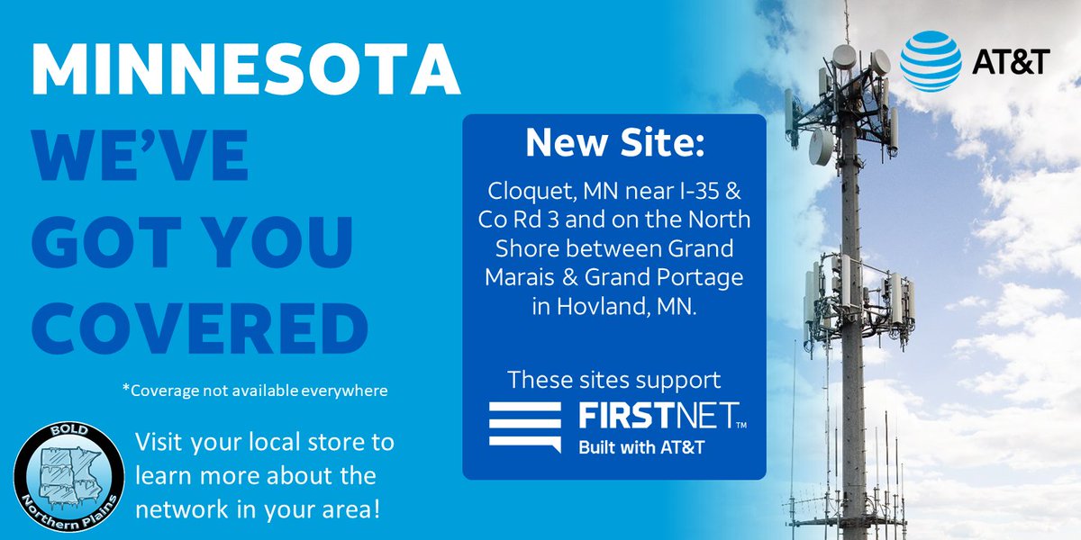 We’ve got you covered in Cloquet and along the North Shore! Visit your local AT&amp;T location to learn more about our new coverage &amp; our amazing promotions that will help switching to AT&amp;T easy! 

#BOLDNorthernPlains #GoWest #FirstNet