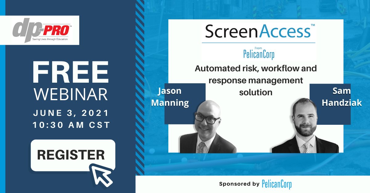 PelicanCorp's tweet image. PelicanCorp presents #ScreenAccess in partnership with Infrastructure Resources&apos; dp-PRO Magazine!
Join us for a detailed presentation on the benefits of this solution, June 3rd, 10:30am CST.
Please register here, it&apos;s FREE: lnkd.in/gZfi3Zr

#damageprevention #PelicanCorp