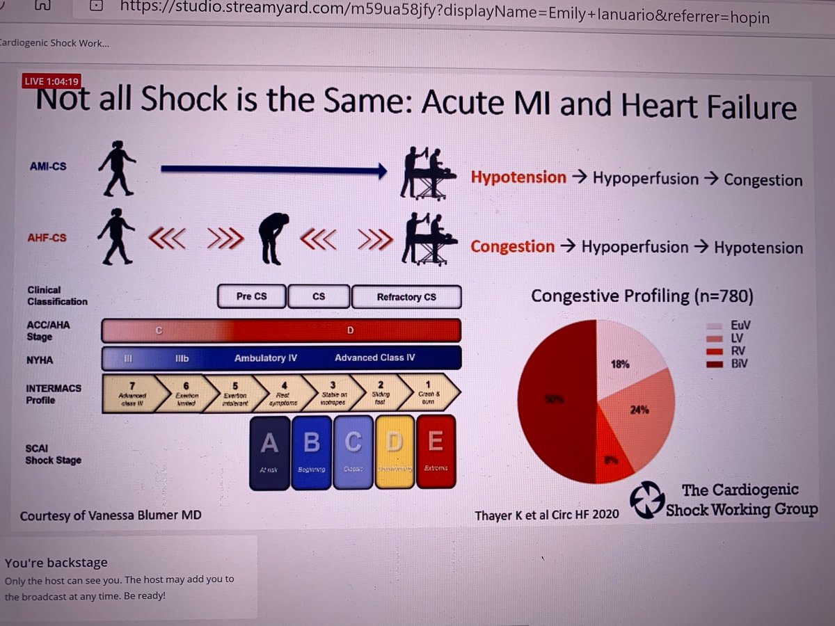 Thank you to @vbluml and @Abraham_Jacob for this amazing figure illustrating distinct aspects of HF vs MI causes of cardiogenic shock and various staging schemes at the #CSWG Summit today