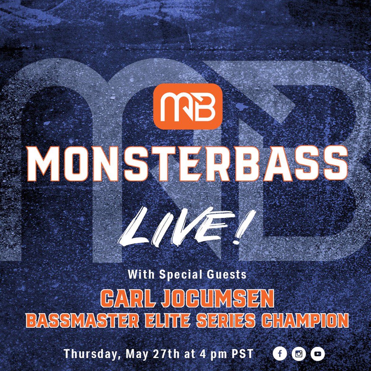 Tune in to #MONSTERBASSLive at 7 pm EST tonight! We have special guest &amp; Bassmaster Elite angler, Carl Jocumsen joining Rick &amp; the crew! 🔥

Join us with your Golden Tickets: bit.ly/3fsytoV
#MONSTERBASS