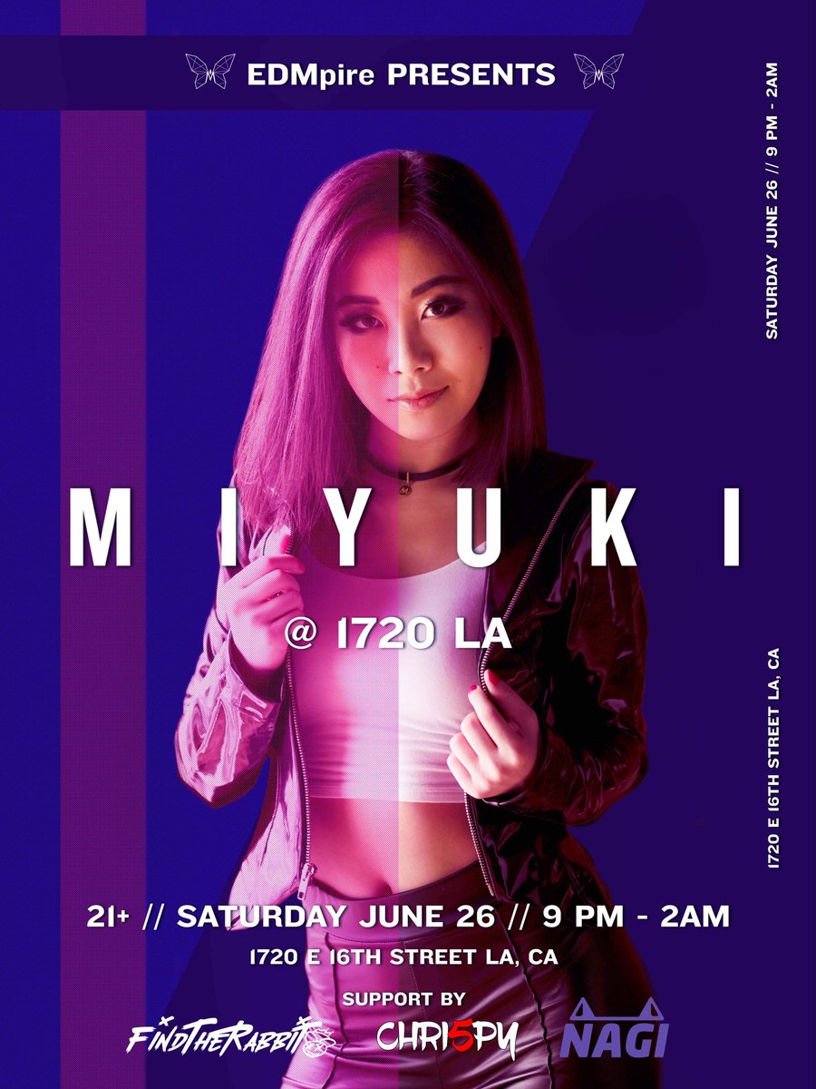 MiyukiCreates's tweet photo. 💃 See you on the dancefloor 🤩

My first HEADLINING show on June 26 in Los Angeles 💖

➡️ Tickets: https://t.co/RjqHmQXkSW

Support by @chri5py
@maidnagi and visuals by @FindTheRabbit

Get your tickets now and let's pack the house! 🎉

#trance #losangeles #festivals #edm https://t.co/s8Zlw3ikSZ