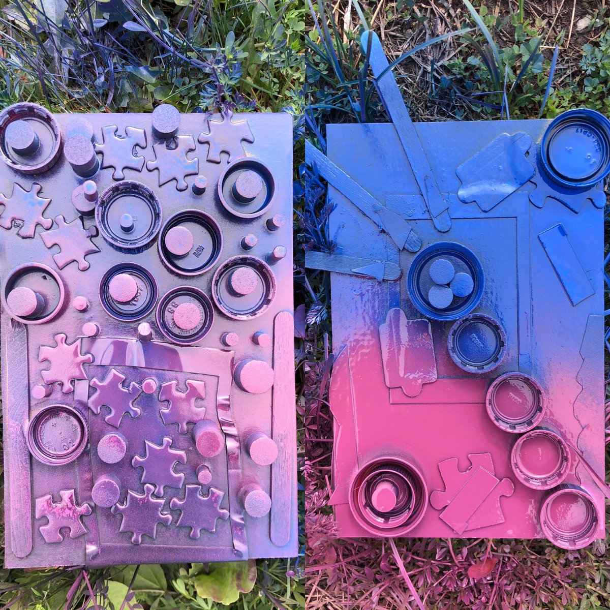 laurarabecain's tweet photo. Iโm going to write a book... โI Survived 3rd Grade Spray Painting.โ Just kidding, my 3rd graders are totally amazing and so is their art! #artmatters #FoundObjectArt #MagicTrash #SpringIntoGSD https://t.co/Rt7cMReQM0