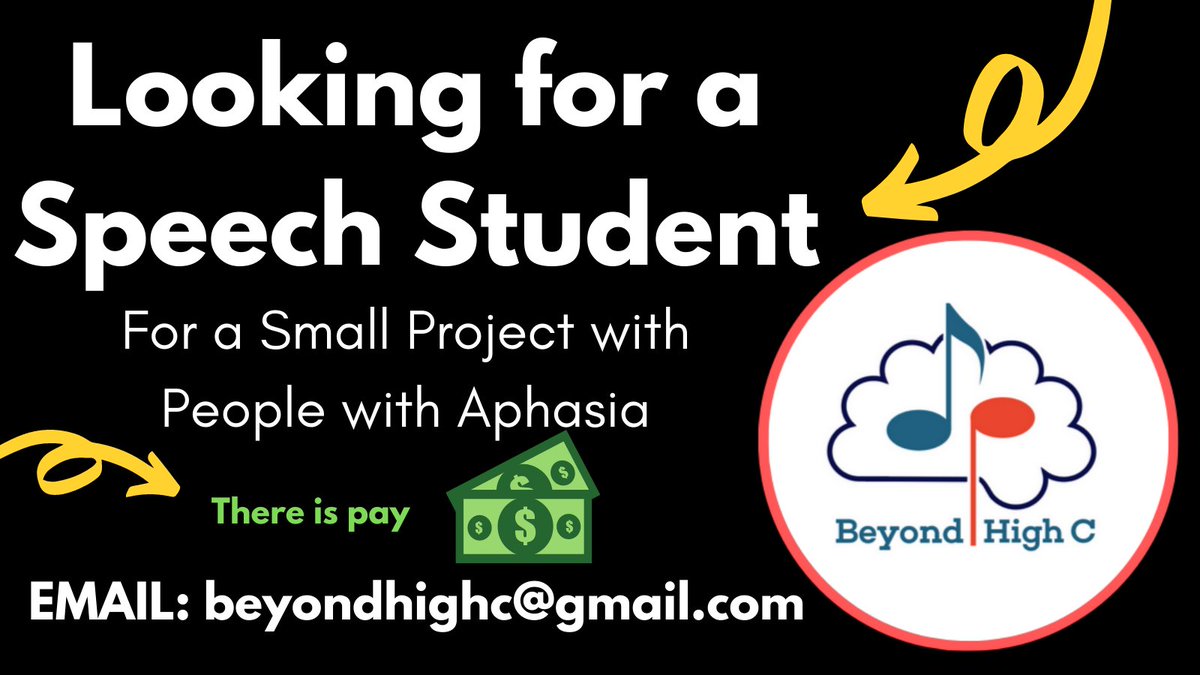 beyondhighc's tweet photo. Need a speech student ASAP! Small amount of hours to start- work from home- set own schedule- there is pay. New program for people with aphasia! Email or DM me #slpeeps https://t.co/e191r2gldV