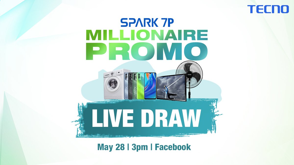 TECNOMobileNG's tweet photo. Hello T-Fans!
Get your SPARK 7P tickets ready for the Live Draw on our Facebook page tomorrow at 3PM.
Another set of customers will be rewarded with TV, Washing machine, and Blender.
Don't miss it.
Promo ends May 31.
#SPARK7PMillionairePromo
#TECNOSpark7P
#SpeednoCompromise https://t.co/dnkRHAJY4x