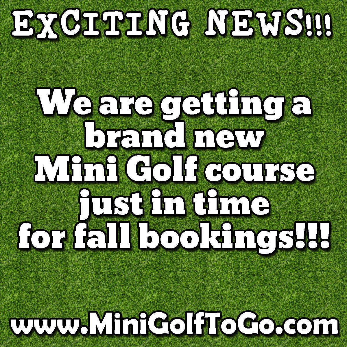 MiniGolfToGo14's tweet photo. We expect delivery of a brand new, great looking 9 hole mini golf course in mid July - in time for Fall bookings. https://t.co/u8RGetPEaa for more info! https://t.co/IeT9slDlLY