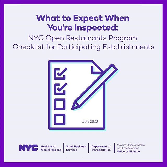 Need help understanding how to comply with Open Restaurants rules and regulations? Download ‘What to Expect when you’re Inspected’ checklist: nyc.gov/nightlife