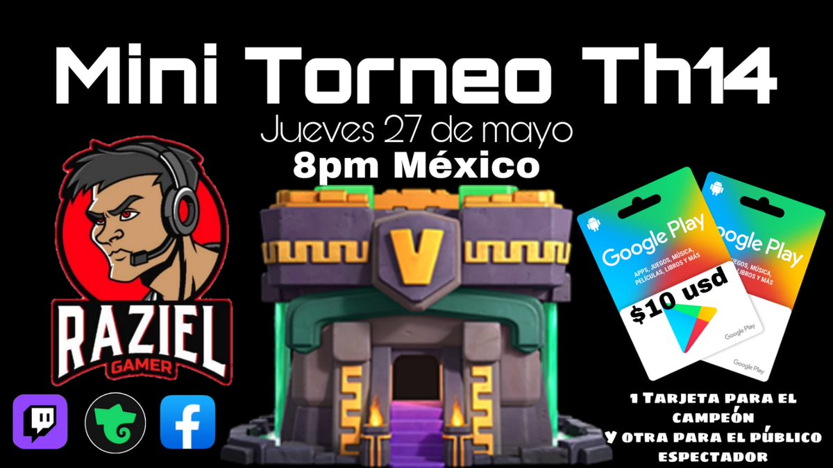 Que onda clasheros quiero invitarlos hoy a un mini torneo th14 seguir a colombiatop en twitter x.com/ColombiaTop1  y mis redes trovo.live/Razielgamer?ad…
twitch.tv/razielgamercol…
facebook.com/razielgamercol…
x.com/pablosanl83
durante la trasmsion se mostrara el clan
