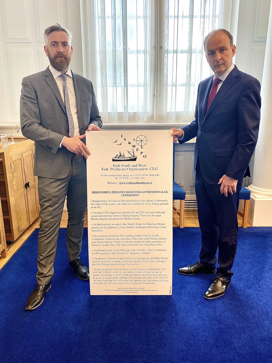 Today, as promised, I delivered the fishing sector’s issues and demands to the Taoiseach <a href="/MichealMartinTD/">Micheál Martin</a> in government buildings.
We had a constructive discussion. He said “we will do everything we possibly can to help Irish fishers”. 1/2