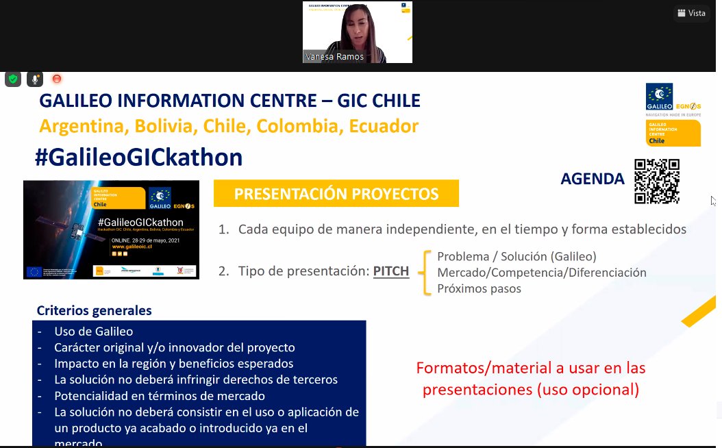 GalileoIC_Chile's tweet photo. #GalileoGICkathon Vanesa Ramos recuerda la dinámica del #hackathon que comienza mañana viernes a las 10:00 horario Chile. Todas las comunicaciones se realizarán a través de la plataforma @discord. Revisad la agenda!!👉https://t.co/Ow4vIDunlI 
@EU4Space @defis_eu @GalileoGNSS https://t.co/G9MdW0wUZg