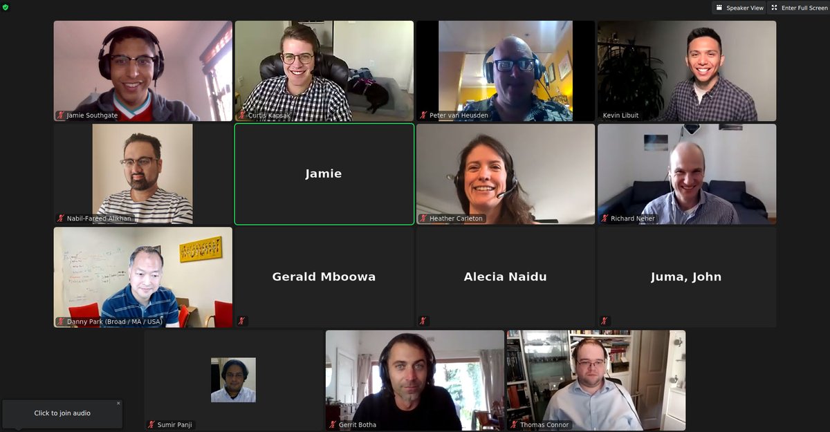 Awesome Zoom meeting this afternoon with the Pipelines and Viz Working Group on #SARSCoV2 Genomic Analysis:

Topics:
✅ #Bioinformatics Solutions
✅QC Metrics Solutions
✅Informing #PublicHealth Action

Want to join the discussions? 🖥️🧬

Find out more: bit.ly/3fnTscy