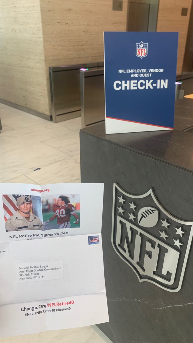 seanzwilson's tweet photo. Entering the belly of the beast @NFL HQ @nflcommish #NFL #NFLRETIRE40 #RETIRE40 #PatTillman #PT40 https://t.co/VM3hhLdjT7