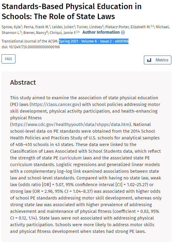 supportREALtchr's tweet photo. New Research - "Schools were more likely to address motor skills and physical fitness development when states had strong #PhysEd laws."
Standards-Based PE in Schools: The Role of State Laws https://t.co/wMydy9aJgk
#PhysedResearch #SHAPEadvocacy @SHAPE_America @CDC @PHITAmerica https://t.co/sEDhqObmuZ
