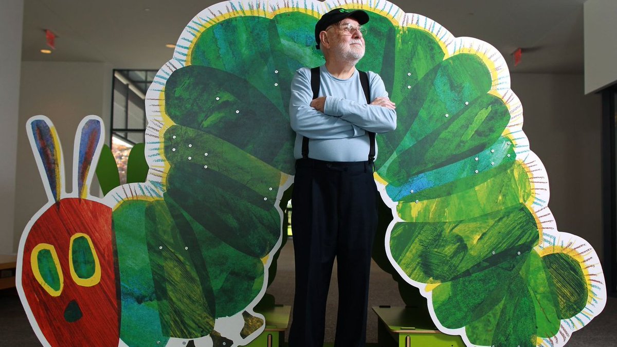BigIssue's tweet photo. Eric Carle, best known for the beloved children’s book The Very Hungry Caterpillar, passed away last Sunday at the age of 91. #RememberingEricCarle https://t.co/QCIvIziUcg https://t.co/yrbfeh73uZ