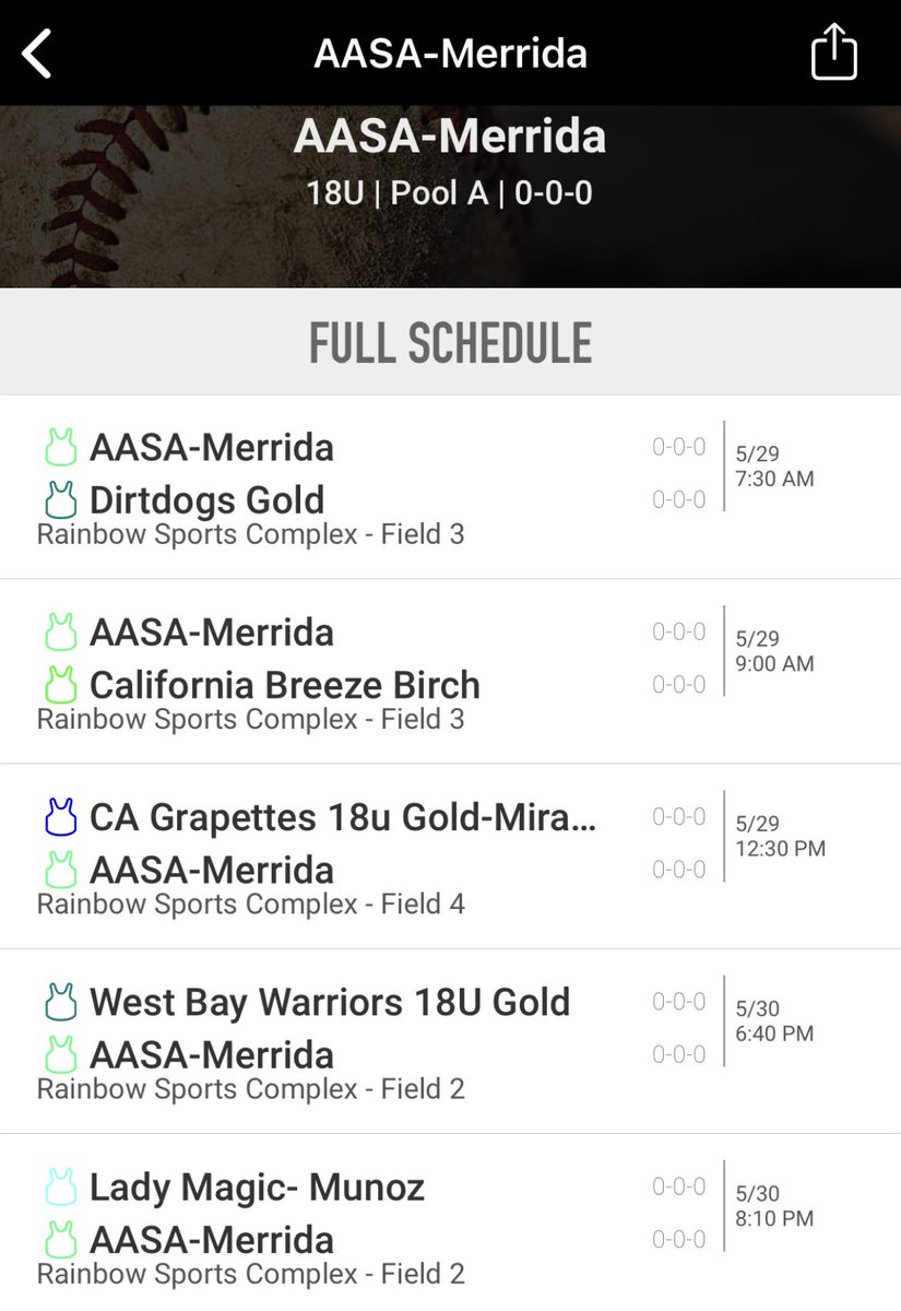 AasaMerrida18G's tweet photo. This weekends schedule is out!!!  We will on GC Team Manager LIVE!  Watch us! @BrenttEads @BBOS_Nation @StriveSoftball @ImpactRetweets @SnapMyAd @ExtraInningSB @ondecksoftball @pitch_zone @CoastRecruits @UNCOMMITTEDBSB @SAProfileCard @AasaTeams @softball_dugout @SoftballConnect https://t.co/36vWsB0bZr