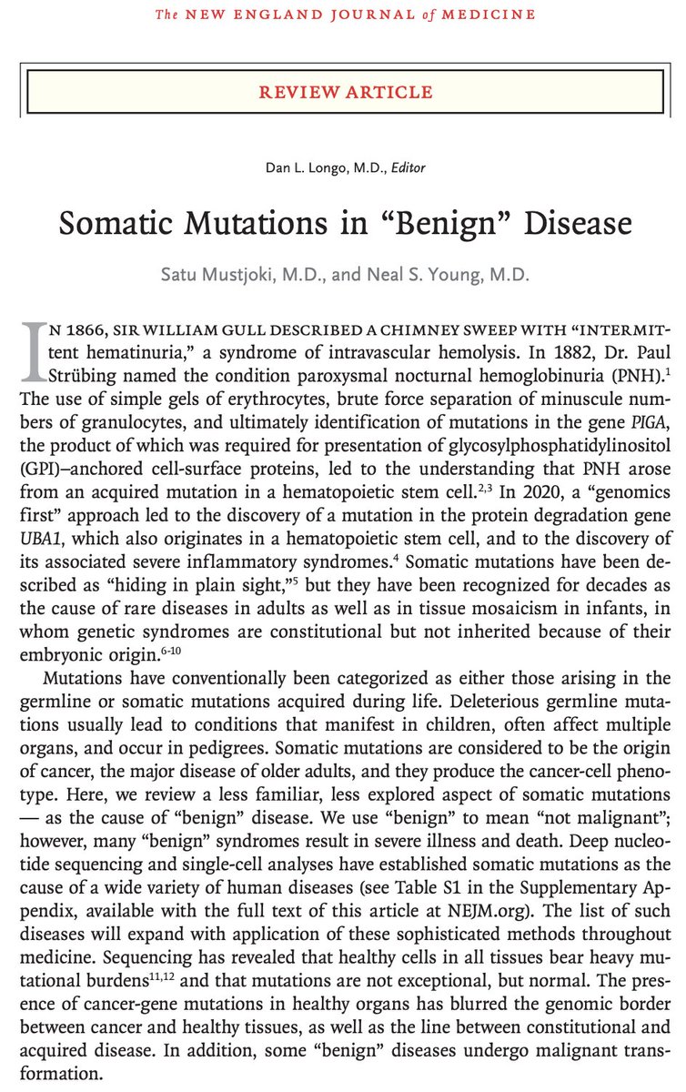 pnatarajanmd's tweet photo. Somatic mutations and clonality are widespread across tissues. They may inform the diagnosis, classification, and monitoring of many nonmalignant diseases, in addition to cancers. https://t.co/brwpq539Xk @NEJM https://t.co/e7B5wp2h4J