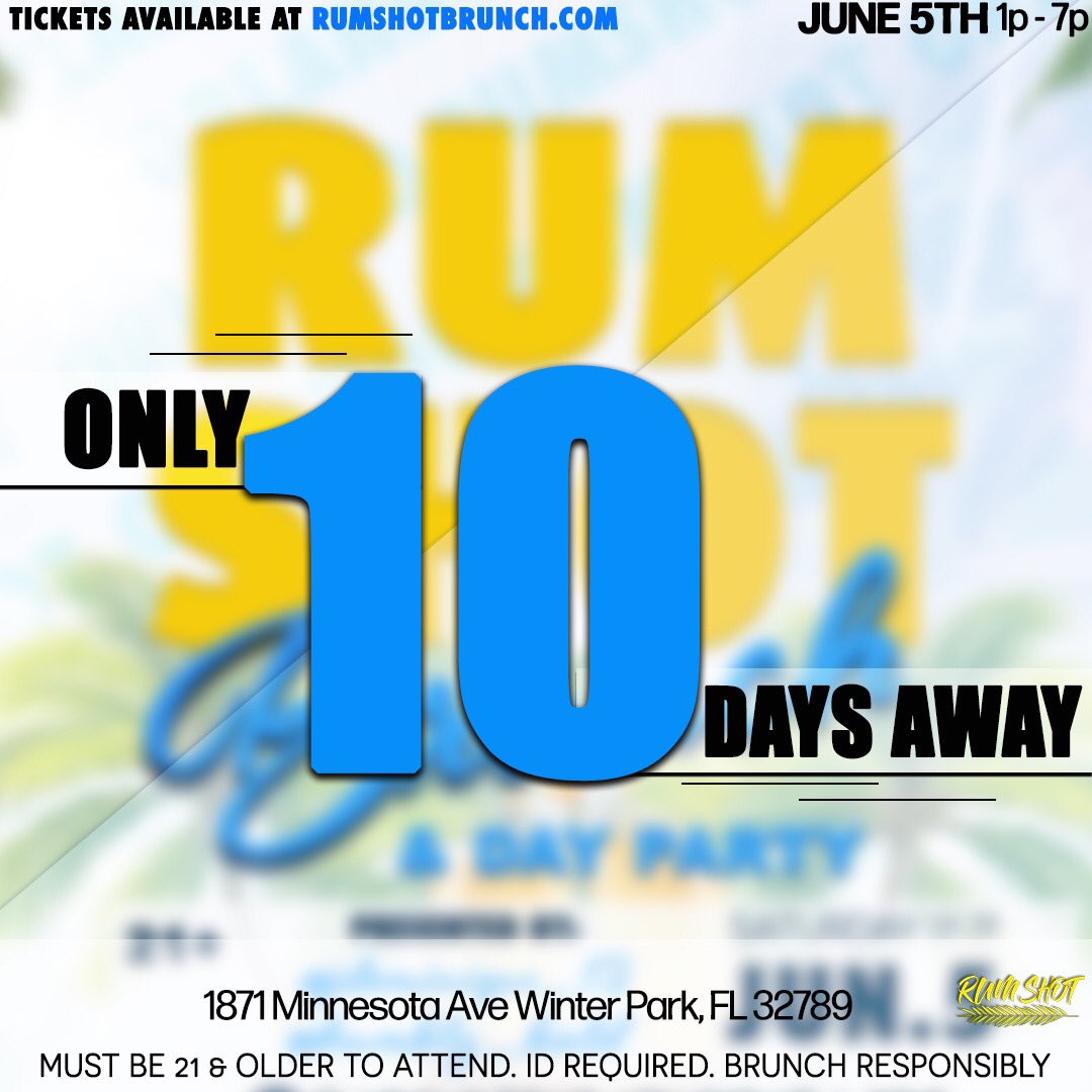 Rum_Shot's tweet photo. ARE YOU EXCITED?! WE ARE

10 DAYS AWAY ‼️

#RumShotOrlando #RSORL2021 🥃🔫

Brunch/Day Party ☀️🍾🥂
Bottomless Mimosas + Bottomless Brunch Food + Island Vibes 🌴

https://t.co/e28UxAlMlg

Saturday, June 5th 

⏰ 1PM - 7PM ⏰

📍Celebration Gardens

Get Your Ticket Today! https://t.co/0w2RAFGPuT