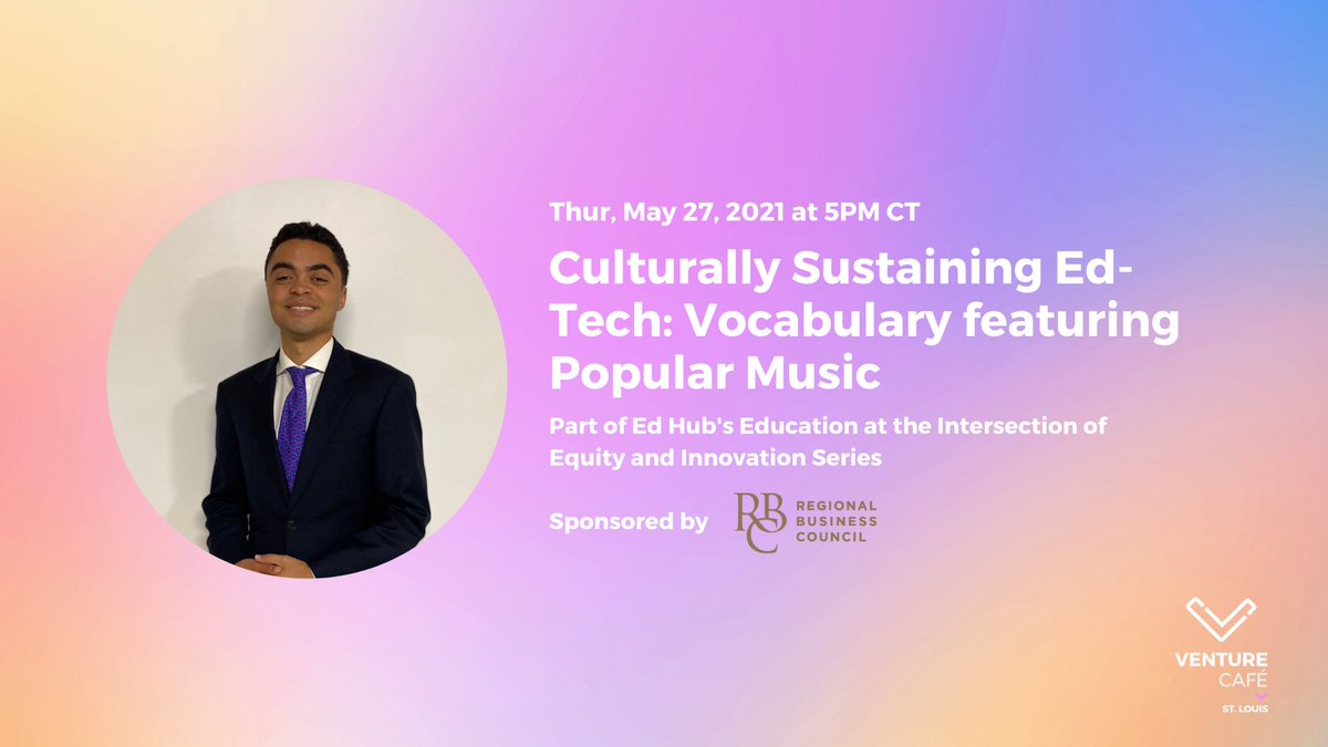 VentureCafeSTL's tweet photo. During this week's @edhubstl: Education at the Intersection of Equity and Innovation, we will meet the creator and founder of @rhymeswithreason and explore methods to cultivate culturally sustainable education. �� 

Sponsored by @RBCStLouis 

https://t.co/yYi6zSJ4Fi https://t.co/JgTnTHoejh