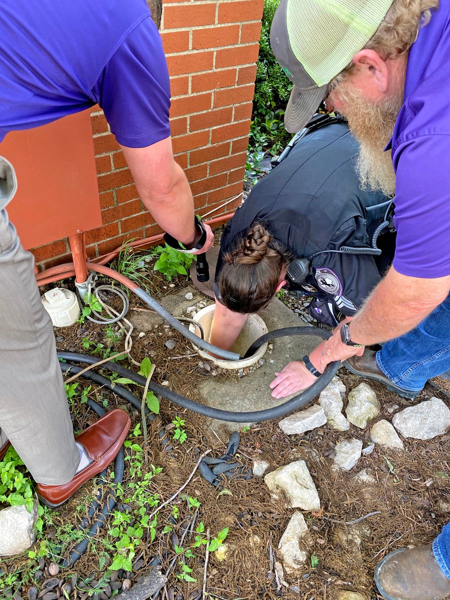 Oscar P's family came for a visit today! However, some ducklings got themselves in a pickle. Luckily, Sergeant Miller was there to assist and all is well.  #tarletonstate #OscarP