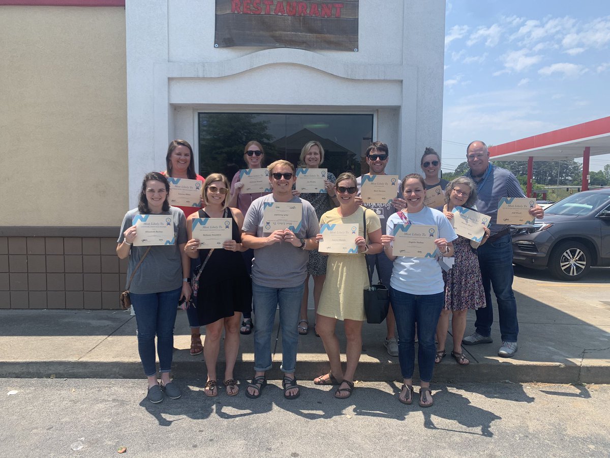 bhsaunders's tweet photo. Last day superlatives given out to our outstanding 7th grade team! Some of my faves โmost likely to stir the potโ โmost likely to be up with student lingo so much that you become a studentโ and โmost likely to have patience when patience is impossibleโ #lovethisteam #family #hvms https://t.co/VqCZq8mLGu
