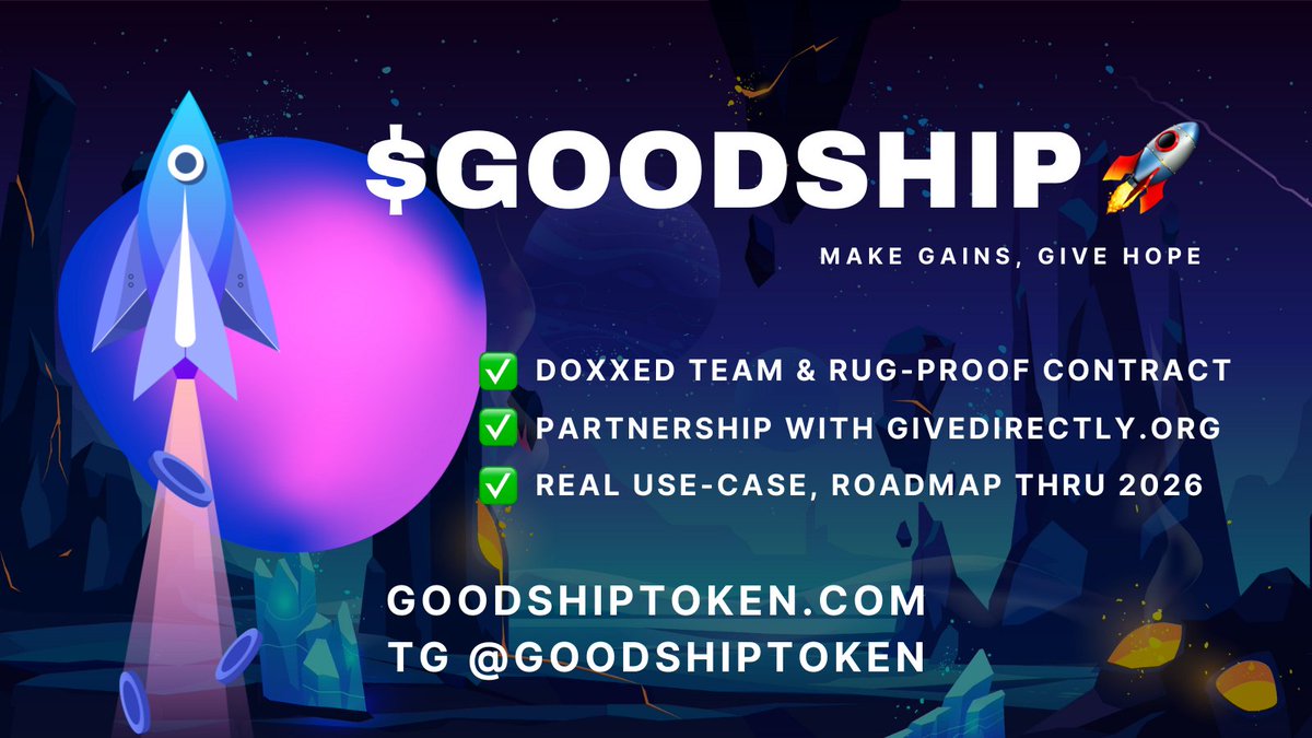 We're about to moon!

Alleviate poverty while making huge gains ❤️

🚀Partnered with GiveDirectly ($300M+ donated)
🚀HUGE marketing reach
🚀Building Transferwise for BSC
🚀Doxxed devs, Rugproof, Dessert audited

Get in early! 
Goodshiptoken.com

#BSC #bscgem