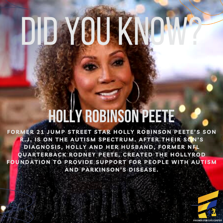 FFLC_florida's tweet photo. Holly Robinson Peete
Former 21 Jump Street star Holly Robinson Peete’s son R.J. is on the autism spectrum. Holly and her husband, former NFL quarterback Rodney Peete, created the HollyRod Foundation to provide support for people with autism and Parkinson’s disease. https://t.co/cEJbWaSM6h