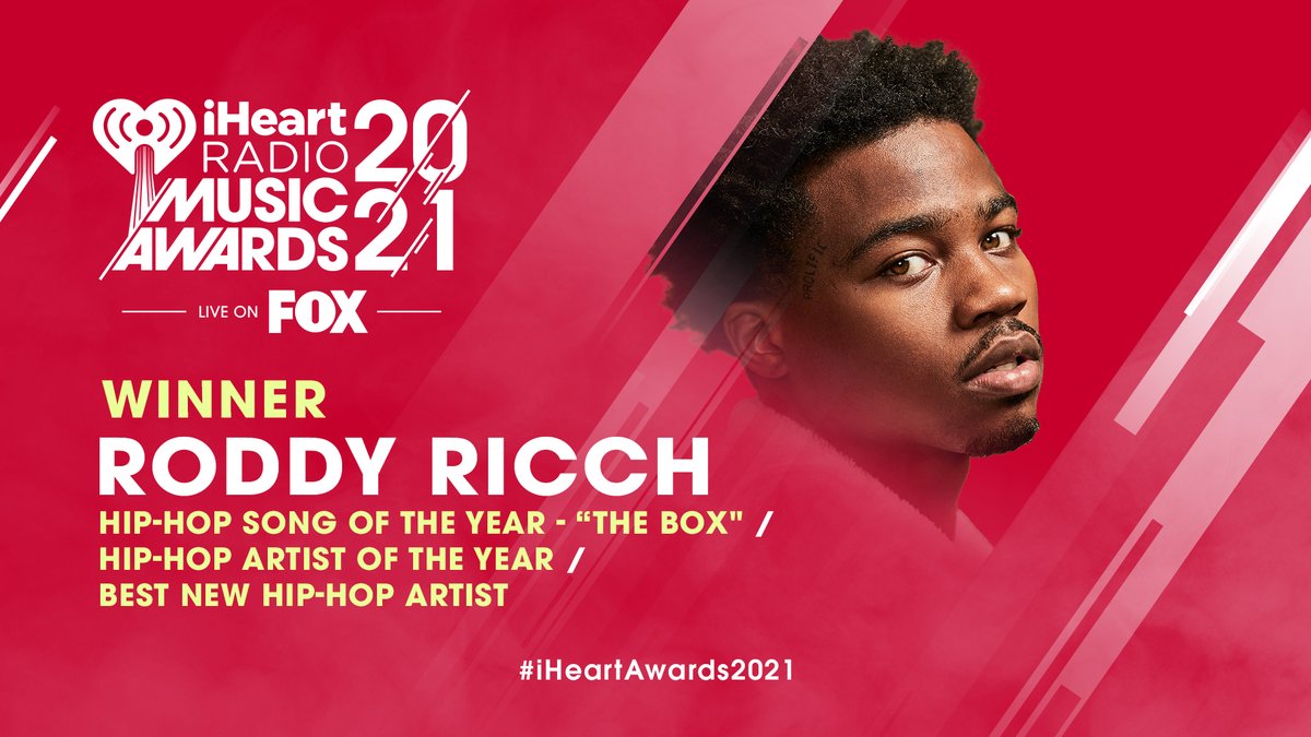 I see you <a href="/RoddyRicch/">Roddy Ricch</a> 👀🏆

Congratulations on ending the night with THREE big wins from the #iHeartAwards2021 🔥👏