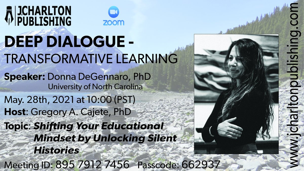 jcharltonpub's tweet photo. DEEP DIALOGUE (via ZOOM)
May 28, 2021 @ 10:00 am (Pacific)
Donna DeGennario, PhD (University of North Carolina)
Presenting on Indigenous Education from Peru
Meeting ID:  895 7912 7456     Passcode:  662937 https://t.co/T1MFKDY6lQ