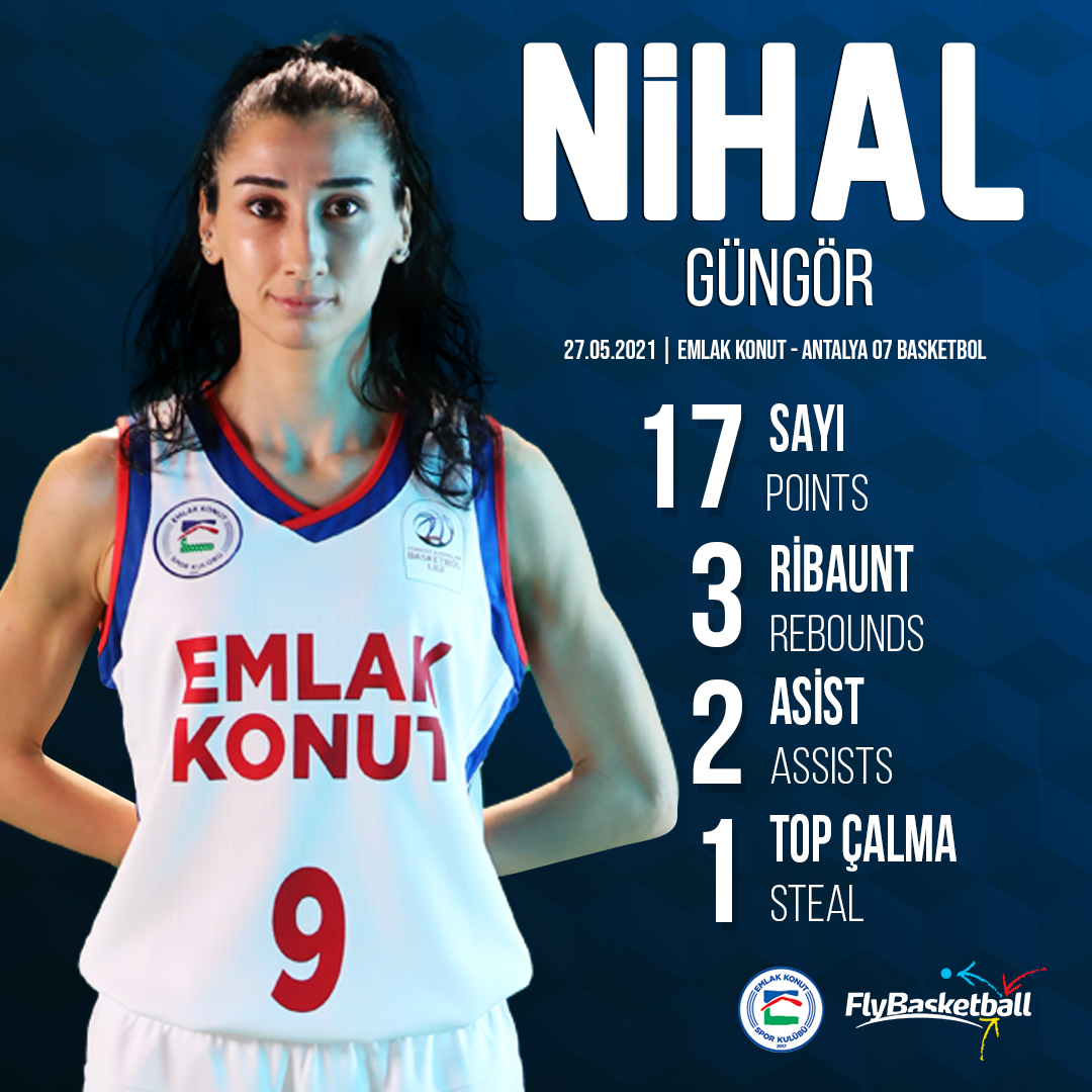 📋 TKBL final serisi ikinci maçında oyuncumuz Nihal Güngör'ün, Antalya 07 Basketbol karşısındaki performansı. #FlyStats